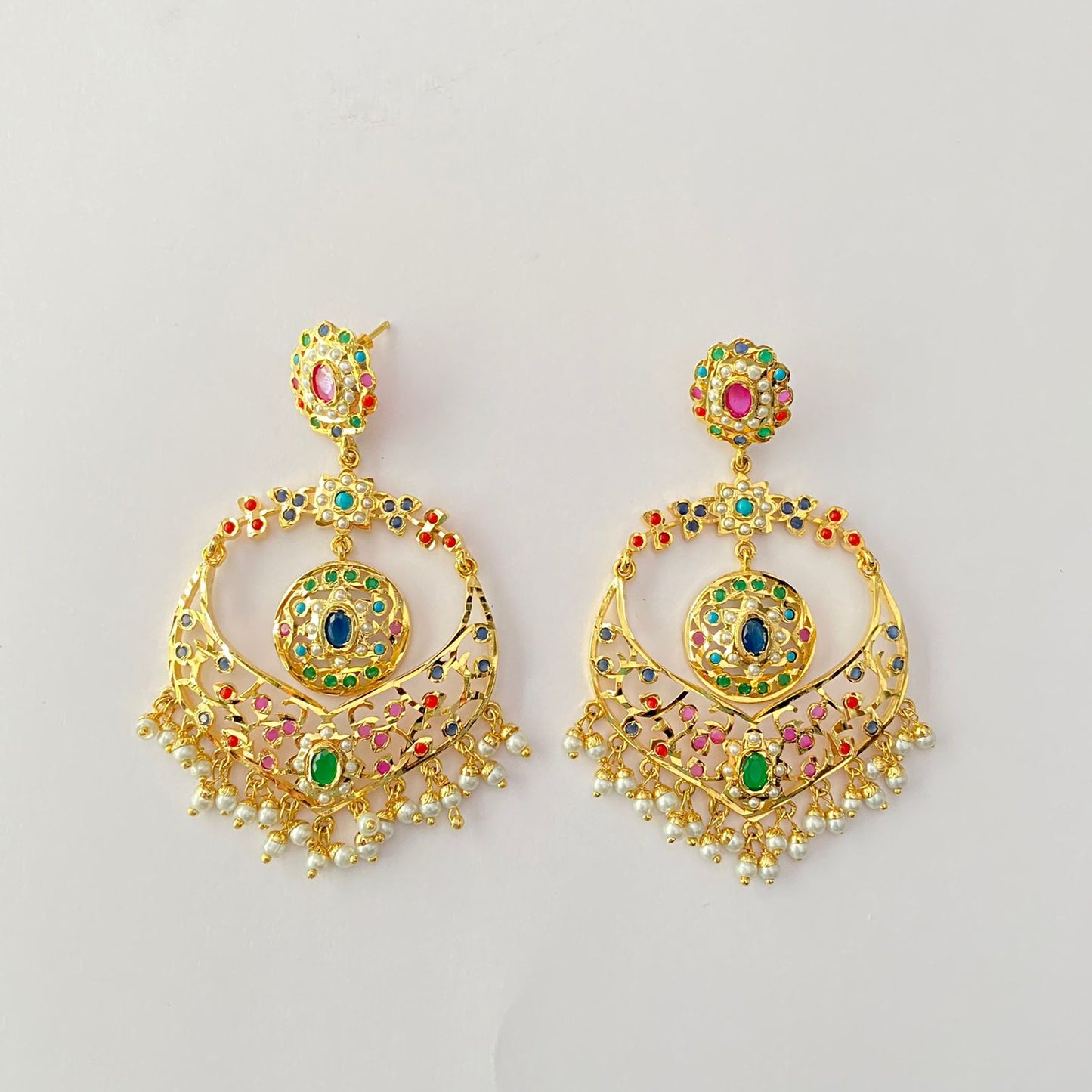 Gold Plated Multi Jadau Chand Bali