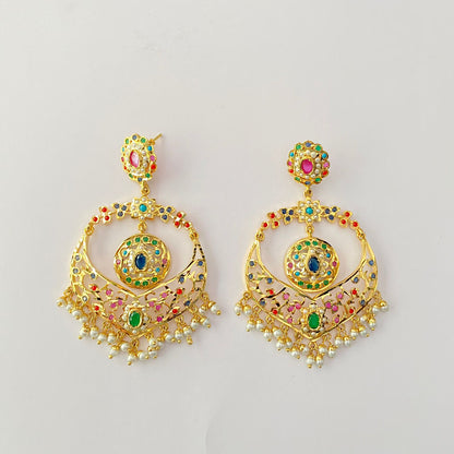 Gold Plated Multi Jadau Chand Bali