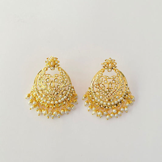 Gold Plated White Pearl Jadau Earring