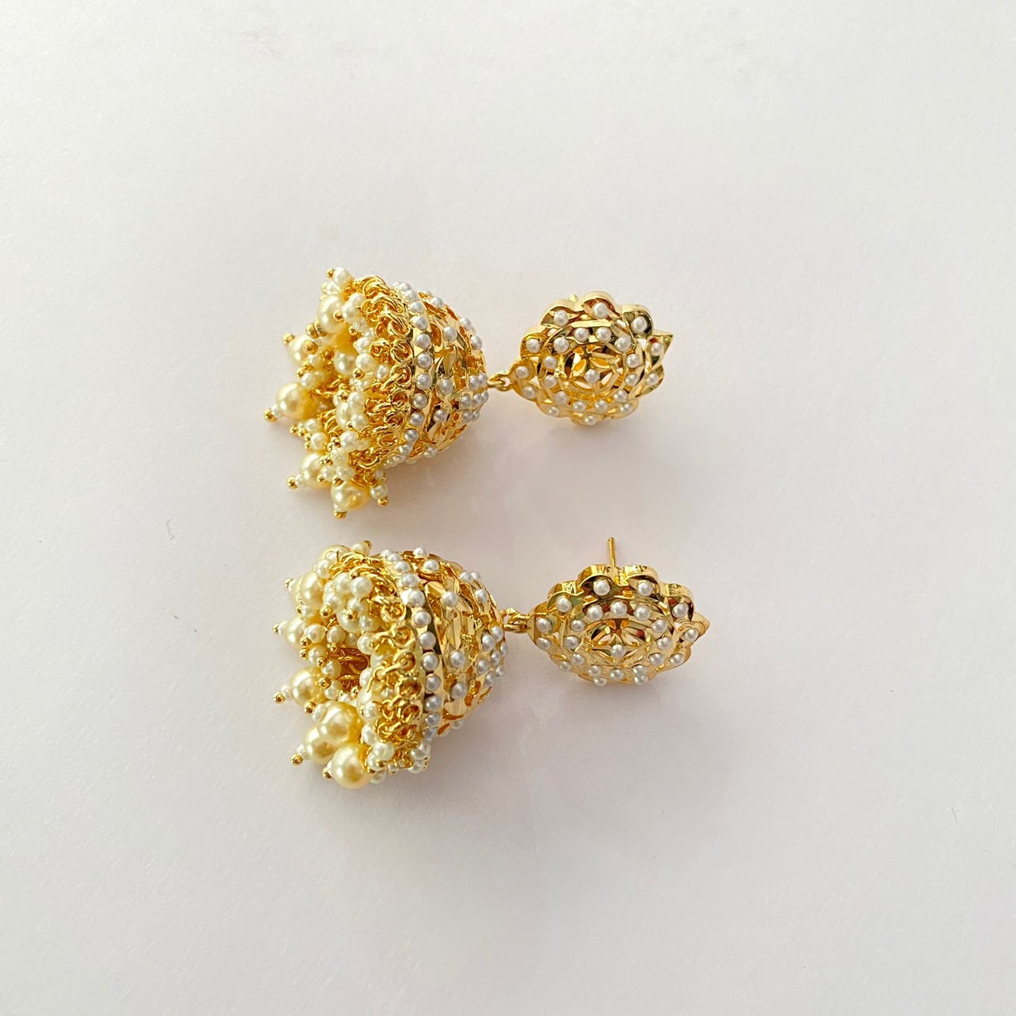 Gold Plated White Pearl Jadau Jhumka