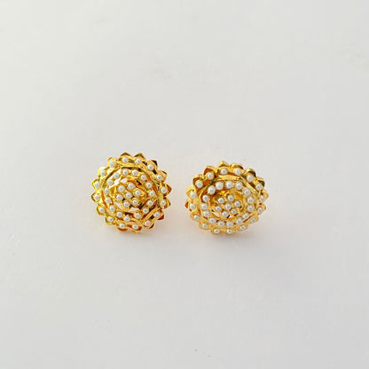 Gold Plated Jadau White Pearl Stud