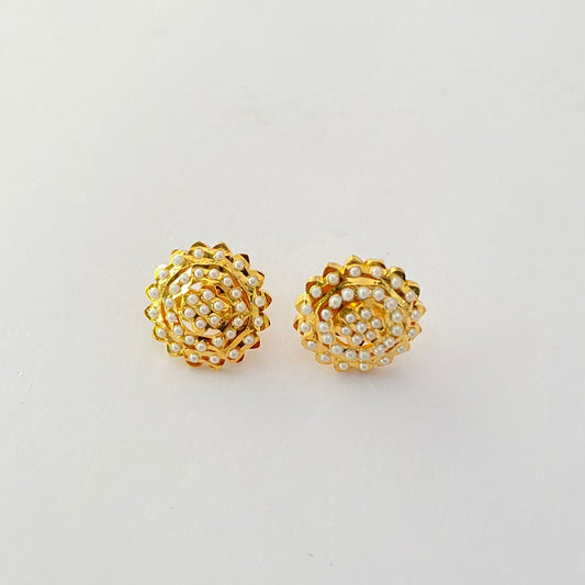 Gold Plated Jadau White Pearl Stud