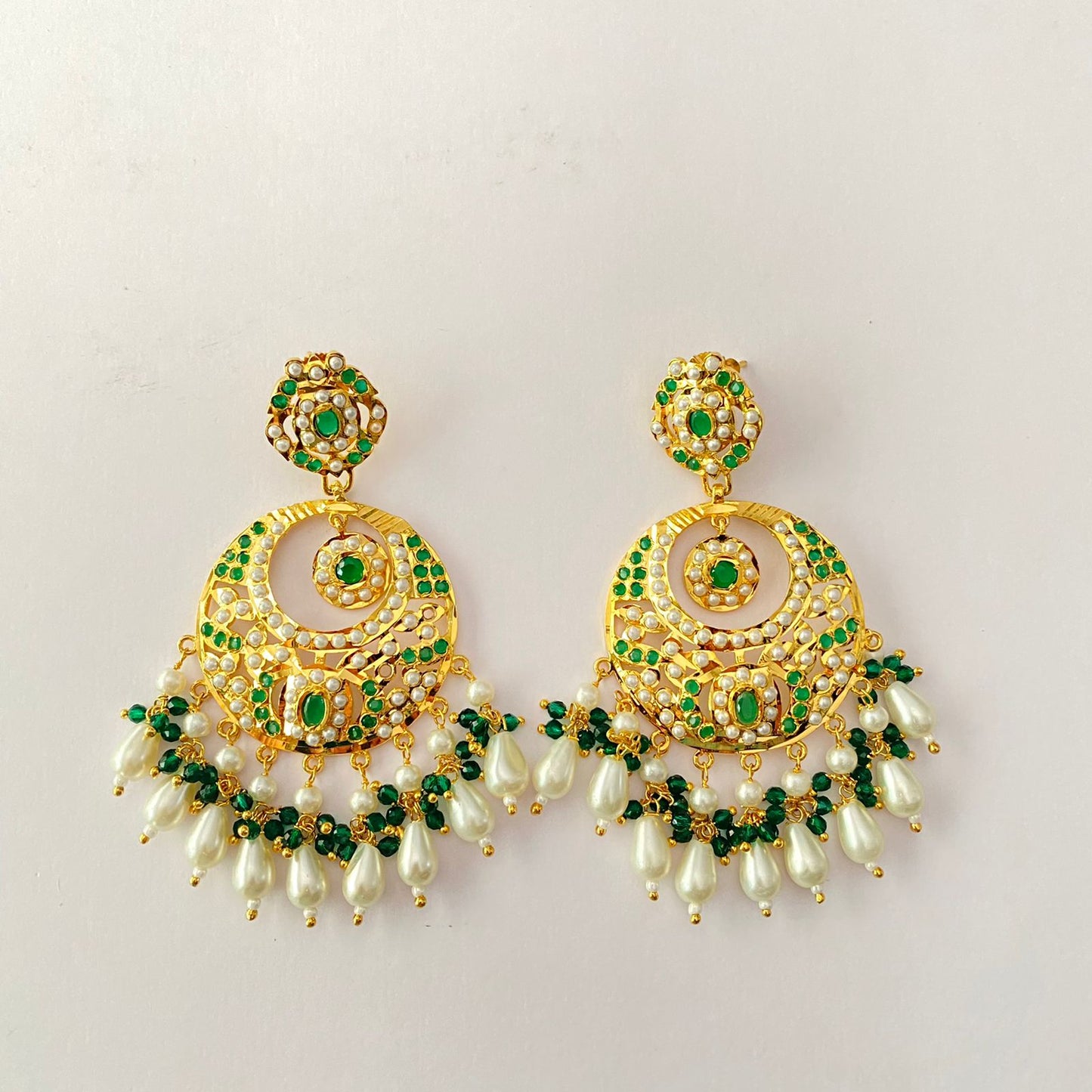 Green Jadau Pearl Chand Bali