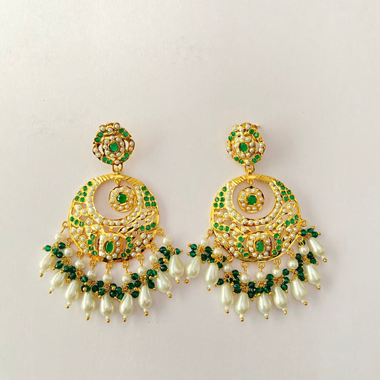 Green Jadau Pearl Chand Bali