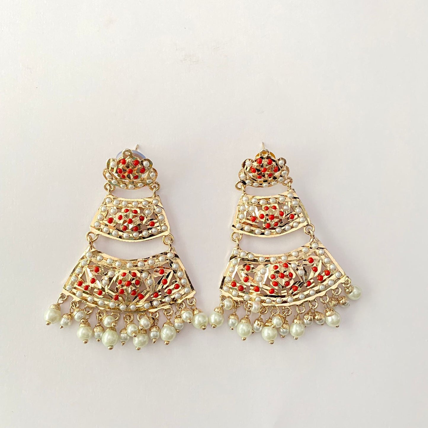 Jadau Coral Chand Bali