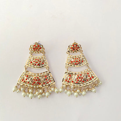 Jadau Coral Chand Bali