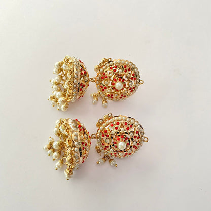 Coral Jadau Jhumka
