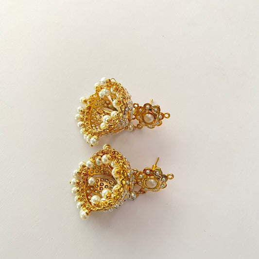 Gold Plated White Pearl Jhumka