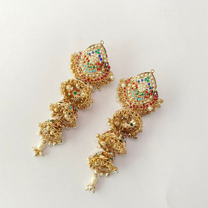 Three Layer Multi Jadau Jhumka