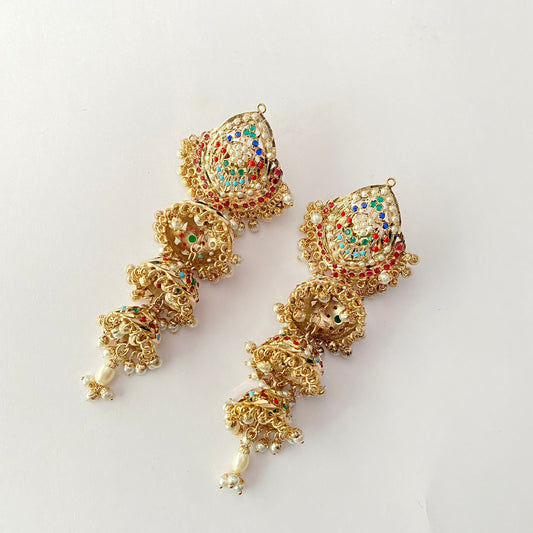 Three Layer Multi Jadau Jhumka