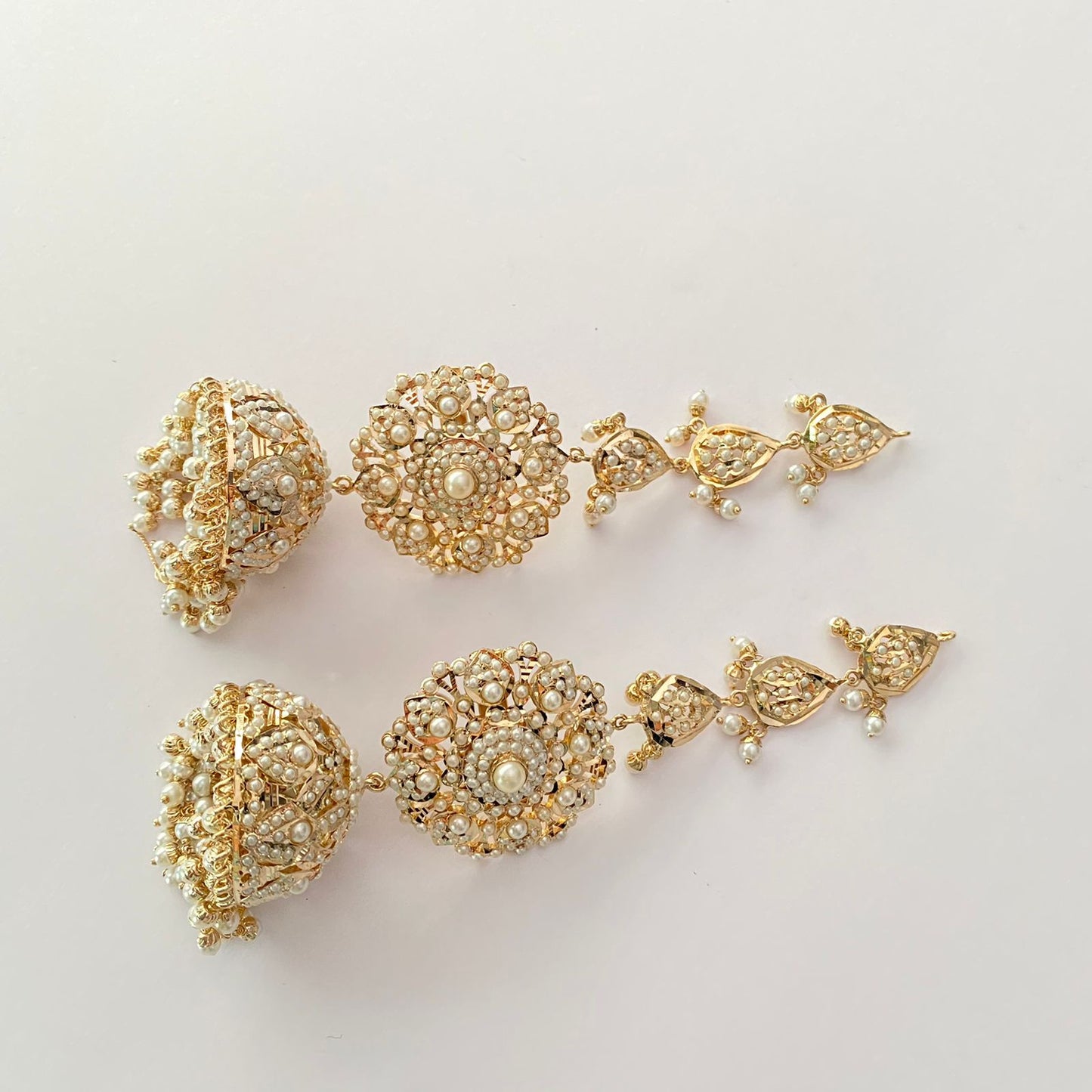 Gold Plated White Pearl Big Jadau Jhumka