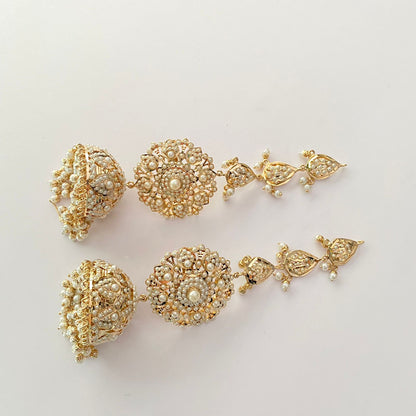 Gold Plated White Pearl Big Jadau Jhumka