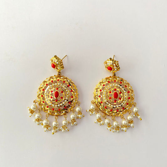 Coral Gold Plated Chand Bali