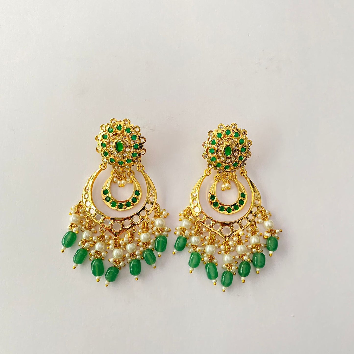 Mint Green Gold Plated Chand Bali