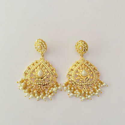 Gold Plated White Pearl Earring