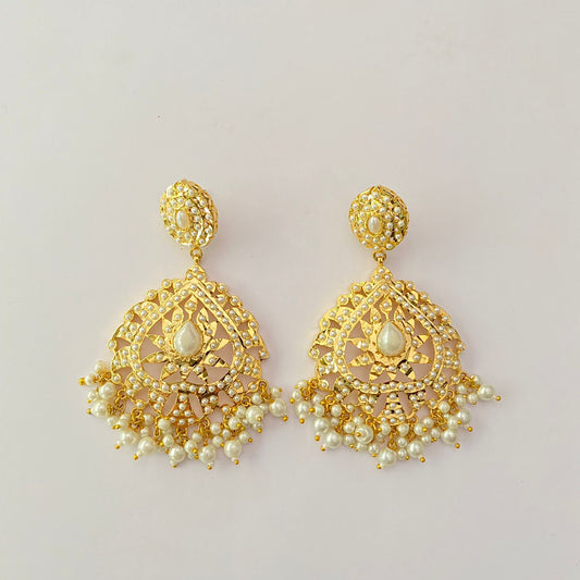 Gold Plated White Pearl Earring