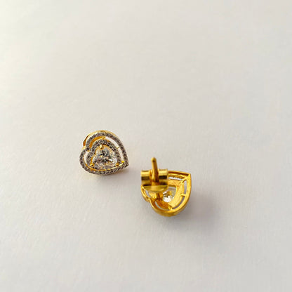 Gold Plated Diamond Heart Shape with Framework Back Screw Solitaire
