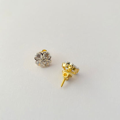Gold Plated Four Diamond Cluster Back Screw Solitaire