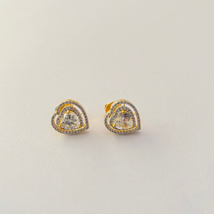 Gold Plated Diamond Heart Shape with Framework Back Screw Solitaire