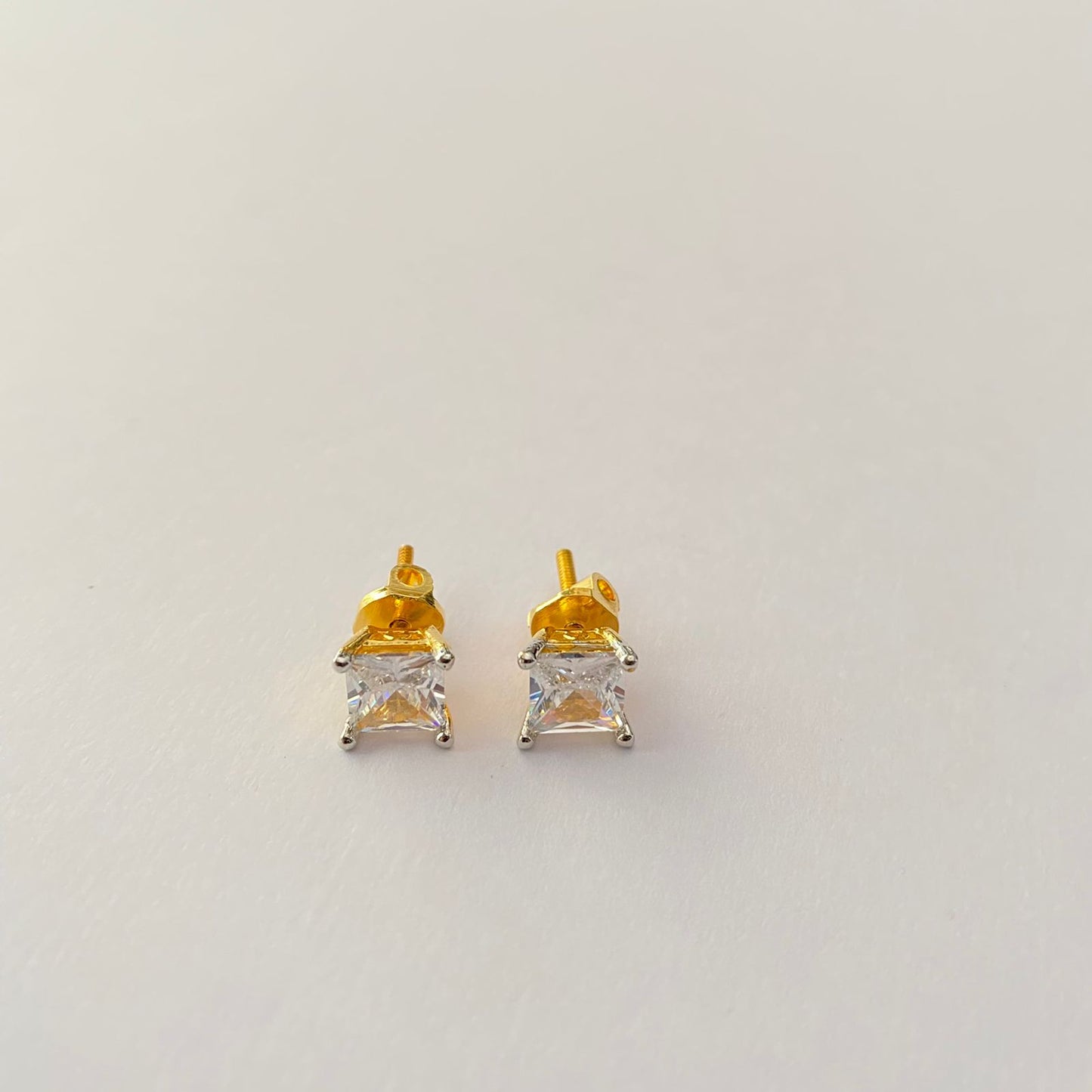 Square Shape Gold Plated Back Screw Solitaire