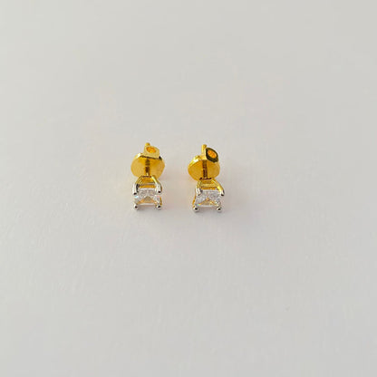 Small Square Shape Gold Plated with Back Screw Solitaire