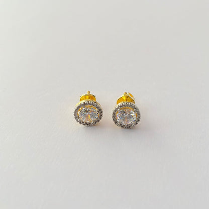 Round Shape Back Screw with Framework Gold Plated Solitaire