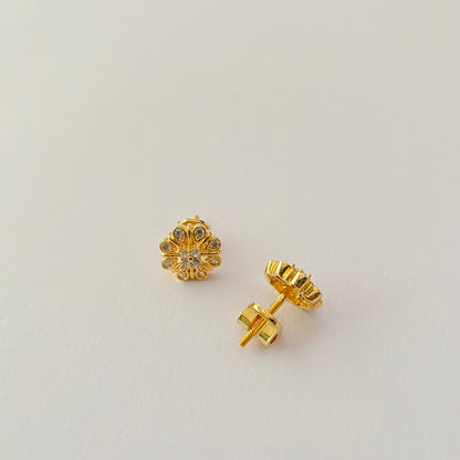 Gold Plated Floral Design with Back Screw Solitaire