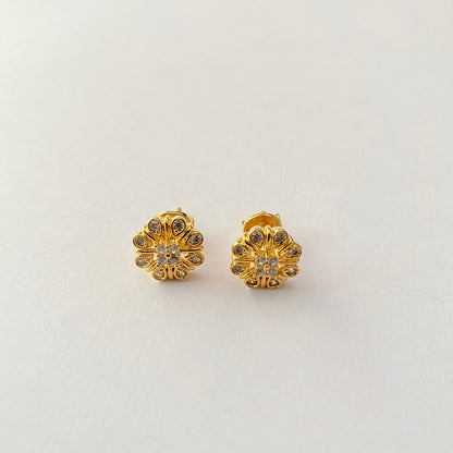 Gold Plated Floral Design with Back Screw Solitaire