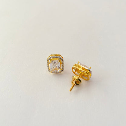 Rectangular Shape with Framework Back Screw Gold Plated Solitaire