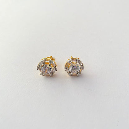 Gold Plated Central Stone Surrounded by Smaller Stones Back Screw Solitaire