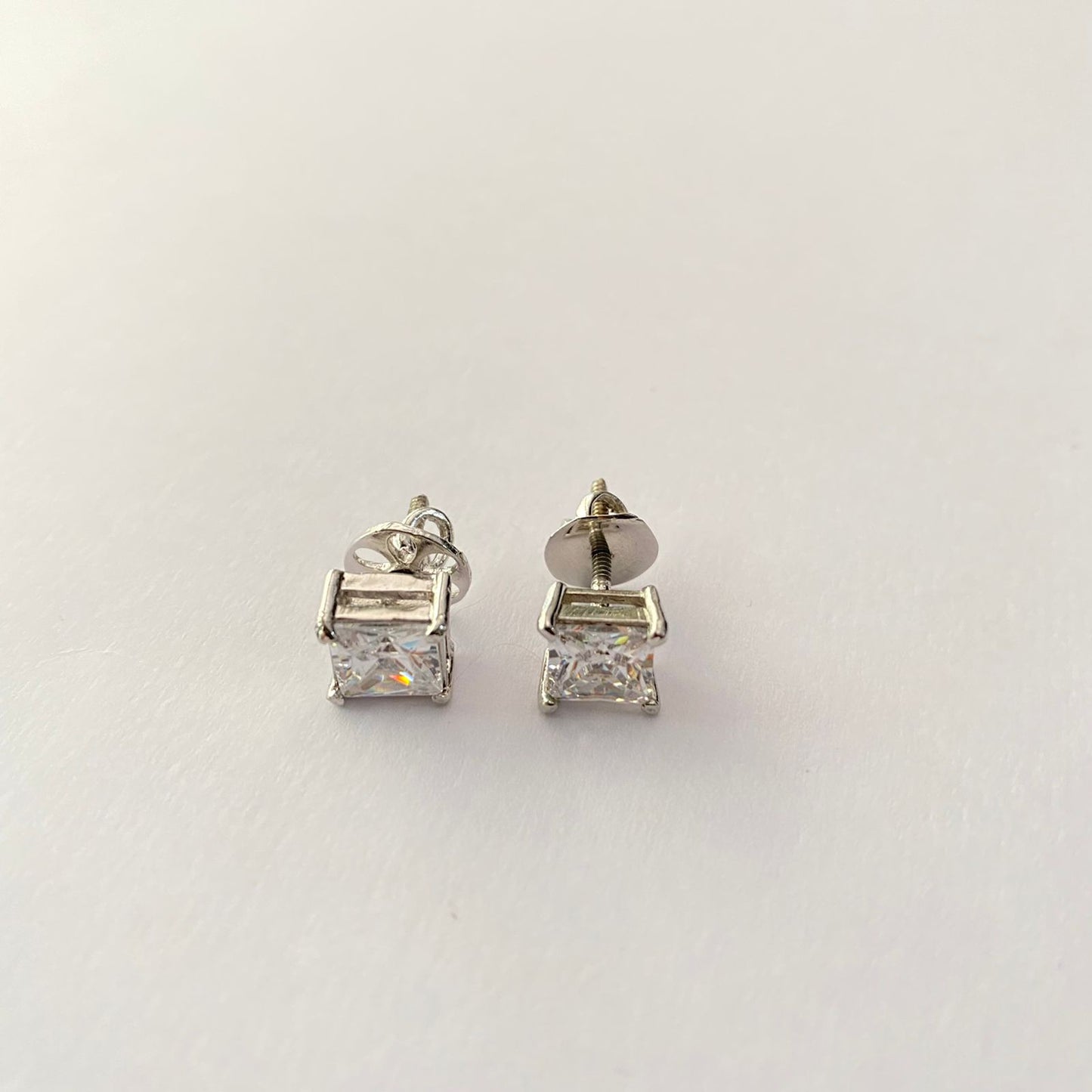 Square Shape Diamond Pure Silver 92.5 Stud