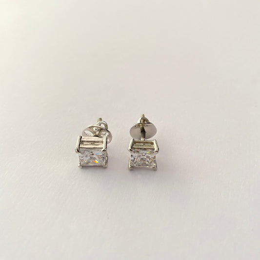 Square Shape Diamond Pure Silver 92.5 Stud