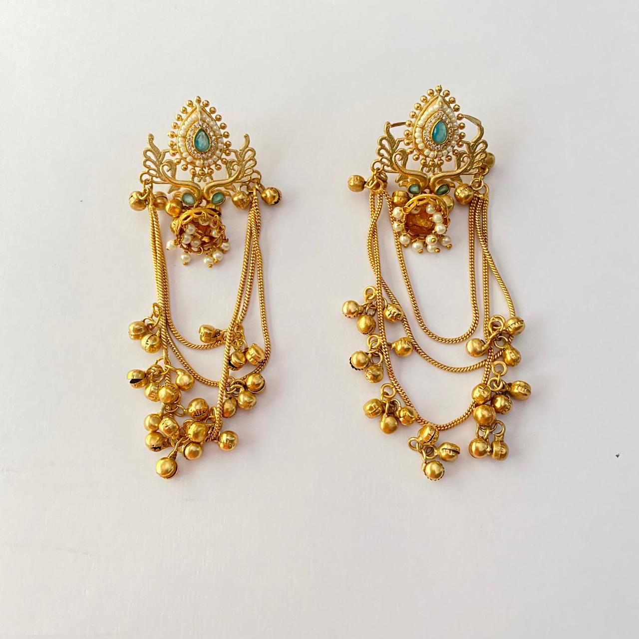 Aqua Gold Plated Kashmiri Jhumka Earring