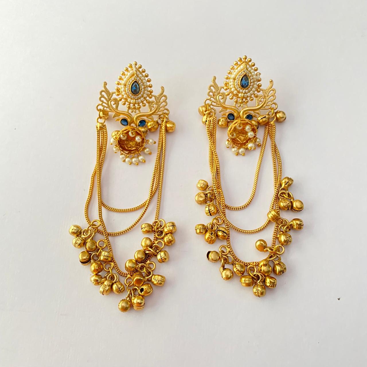 Blue Stone Gold Plated Kashmiri Jhumka Earring