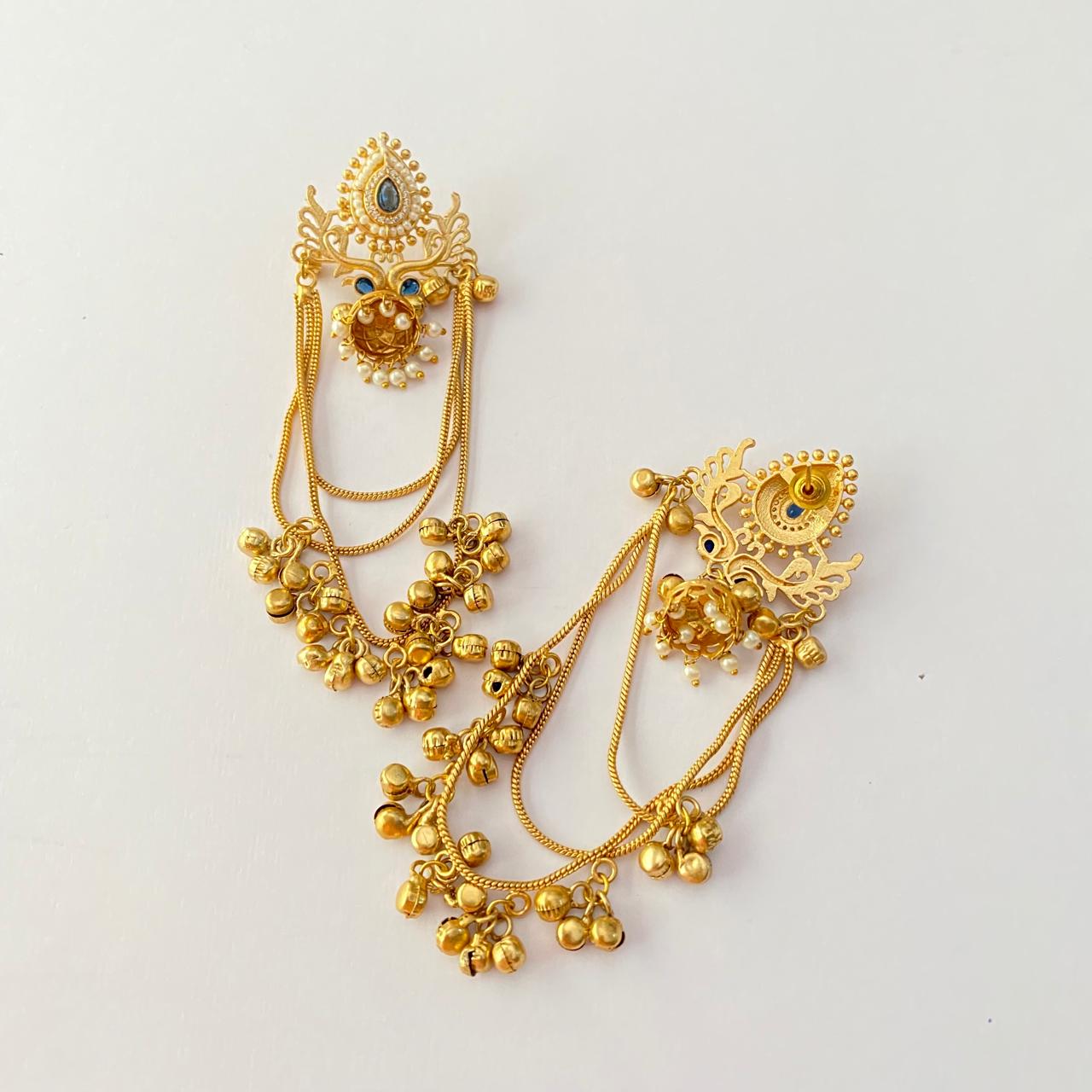 Blue Stone Gold Plated Kashmiri Jhumka Earring