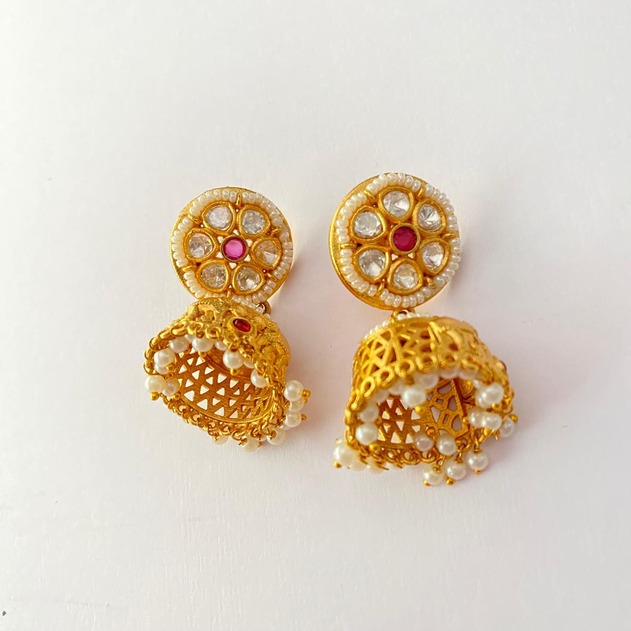 Ruby Kundan Gold Plated Jhumka Earring