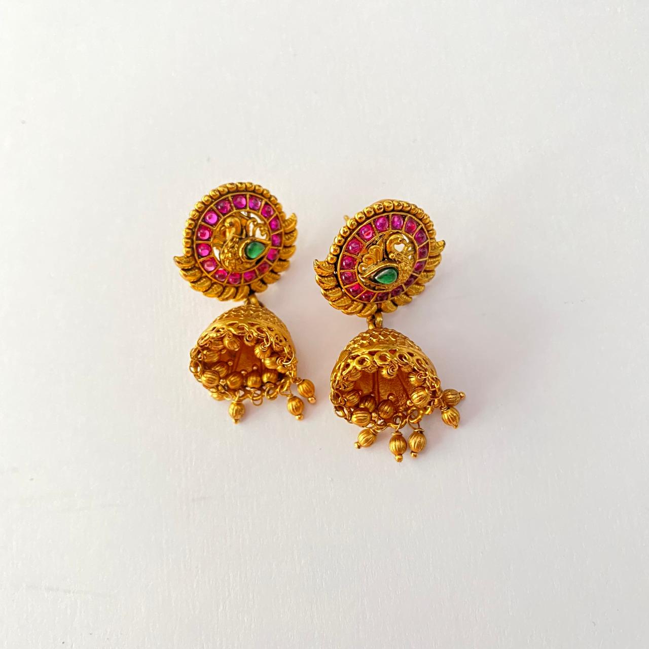 Ruby & Emerald Gold Plated Jhumka Earring
