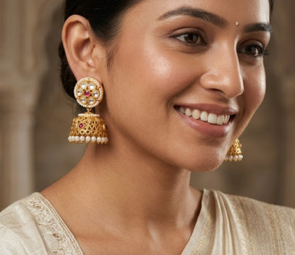Ruby Kundan Gold Plated Jhumka Earring