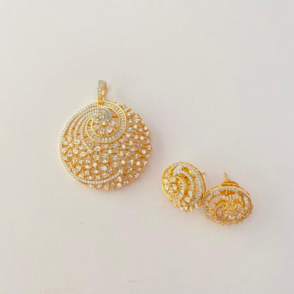 Round Cut Diamond Gold Plated Pendant Set