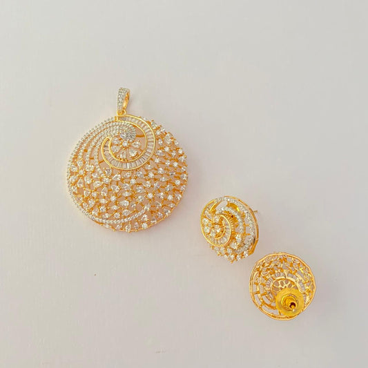 Round Cut Diamond Gold Plated Pendant Set