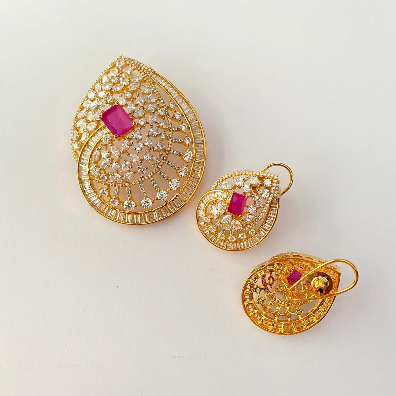 Ruby Gold Plated A.D Pendant Set