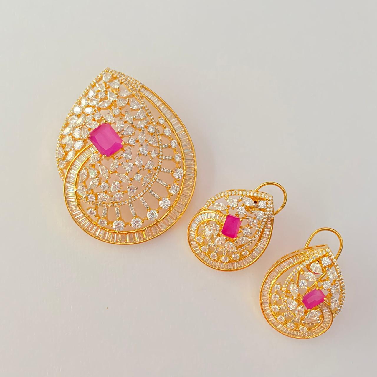 Ruby Gold Plated A.D Pendant Set