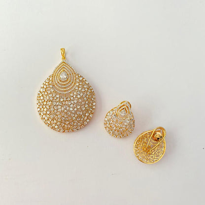Diamond Pear Shaped Center Stone Pendant Set