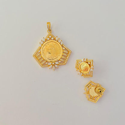 Diamond Gini Gold Plated Triangular Shape Pendant Set