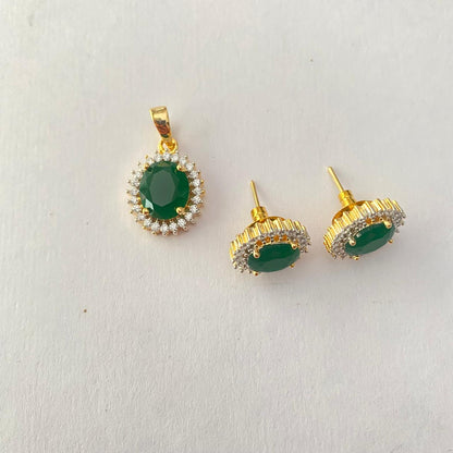 Emerald Gold Plated Small Pendant Set