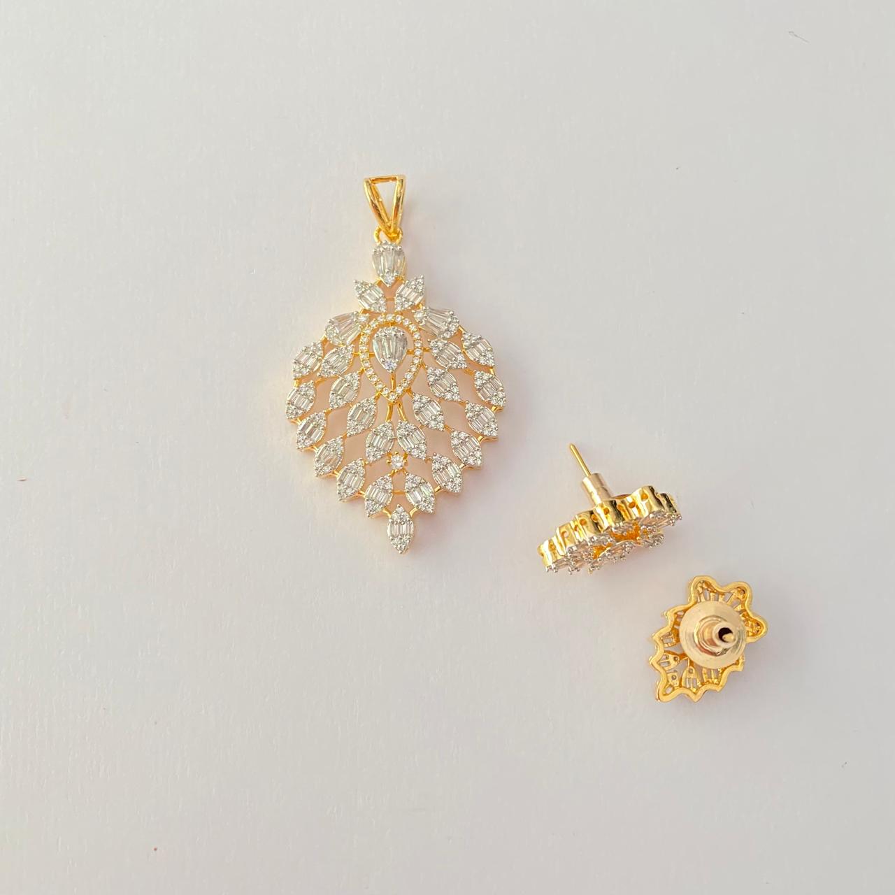 Diamond Gold Plated Pendant Set