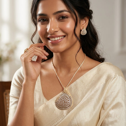 Teardrop shaped A.D Pendant Set