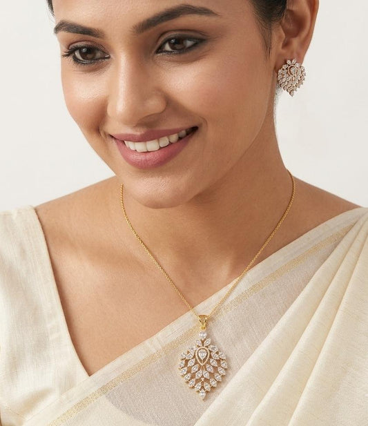 Diamond Gold Plated Pendant Set