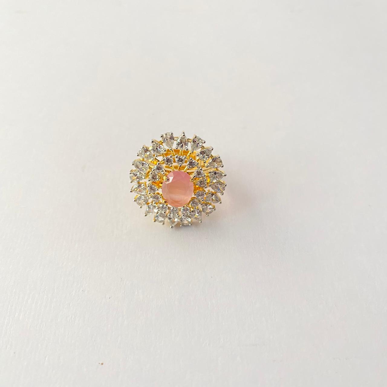 Peach Stone Gold Diamond Ring