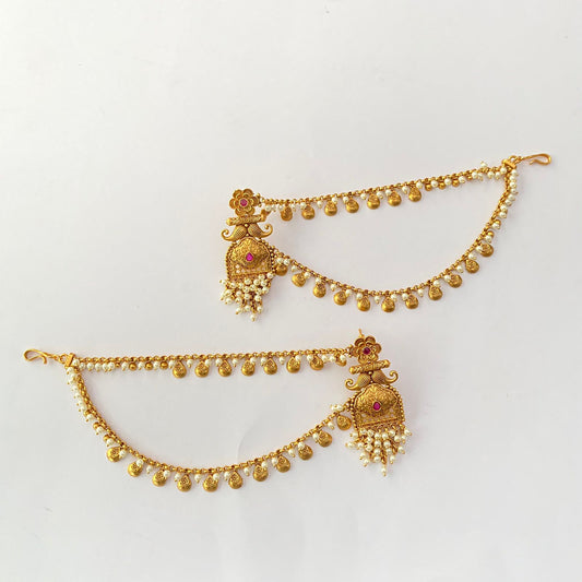 Gold Plated Pearl Kaan Chain Earring